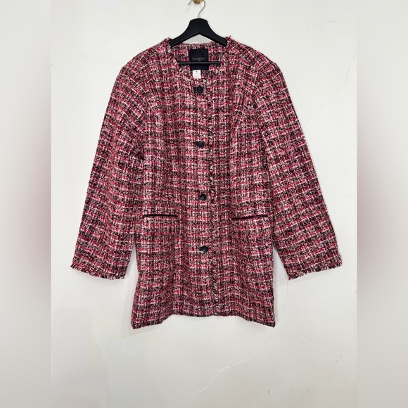 NWT Talbots Plus Size Pinewood Tweed Wool Fringe Trim Collarless Lined Coat 22 - Picture 4 of 10